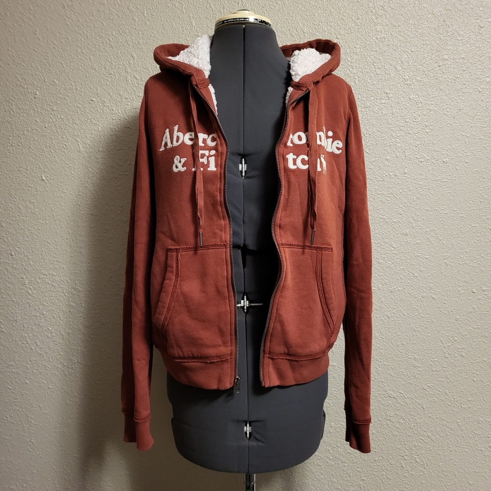 Abercrombie & Fitch Muted Brick Red Full Zip Hoodie Size Small - Picture 2 of 16